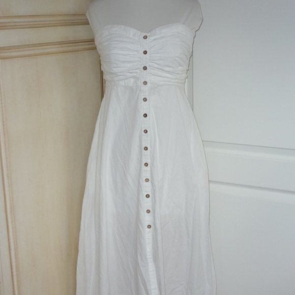 Free People Off White Cotton The Isha Tube Smocked Strapless Midi Dress Small - Picture 5 of 7